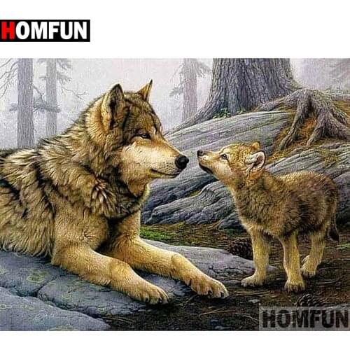HOMFUN Full Square/Round Drill 5D DIY Diamond Painting "Animal wolf" Embroidery Cross Stitch 5D Home Decor Gift A14617