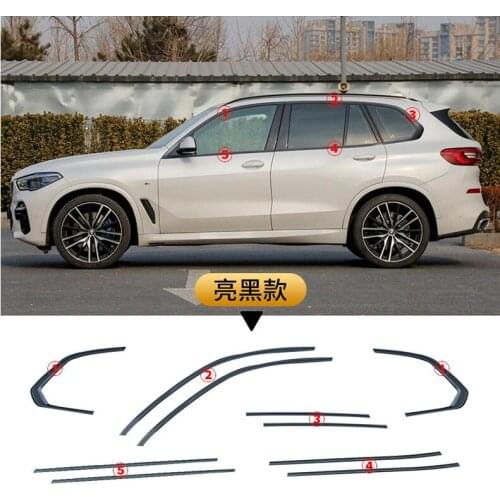 Stainless Steel Car Door Full Window Frame Window Sill Molding Trim Cover For BMW X5 E70 F15 G05 2008-2021 (black silver)