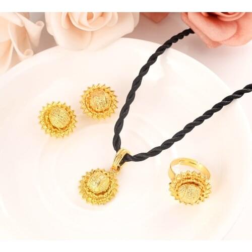 Bangrui Ethiopian Gold Color Necklace Pendant Earrings Ring Habesha Wedding Eritrea Africa Arab Gift
