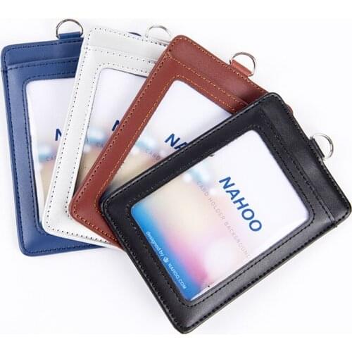 Nahoo Candy Color Identity Badge Holder Exhibition Staff Card Lanyard Id Nurse Badge Holder Leather Bank Credit Business Card