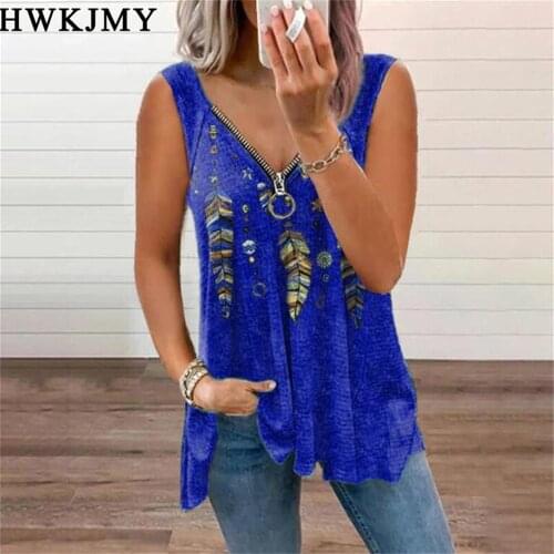 Womens Fashion Summer V-neck Sleeveless Tops Casual Cotton Shirts Loose Zipper Blouse Ladies Vest Printing Tank Tops XS - 8XL