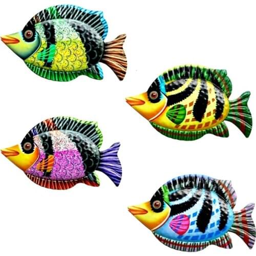 Large Metal Fish Wall Art Decoration Colorful Iron Sea Life Sculpture Statues Garden Hanging Ornament for Balcony Patio