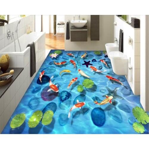 Beibehang Large three-dimensional decorative painting wallpaper Lotus carp stone shell floor tiles papel de parede papier peint