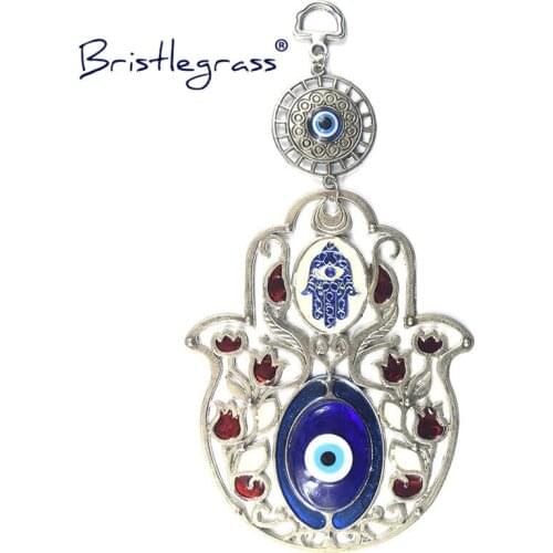 BRISTLEGRASS Turkish Blue Evil Eye Rose Flower Hamsa Hand Amulet Lucky Charm Wall Hanging Pendant Blessing Protection Gift Decor
