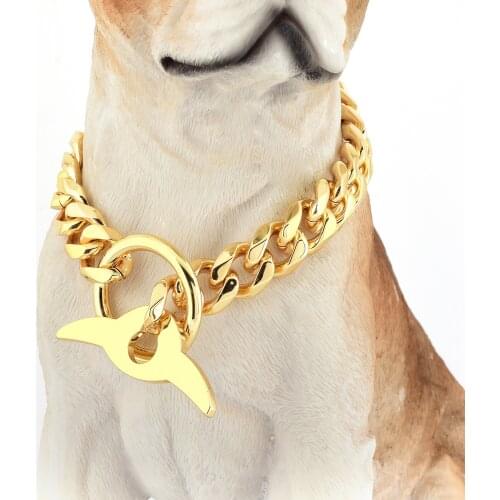 Gold Color Dog Choke Cuban Link Chain 10MM Chew Proof Adjustable Training Walking Collar with Toggle Clasp for Small Medium Dogs
