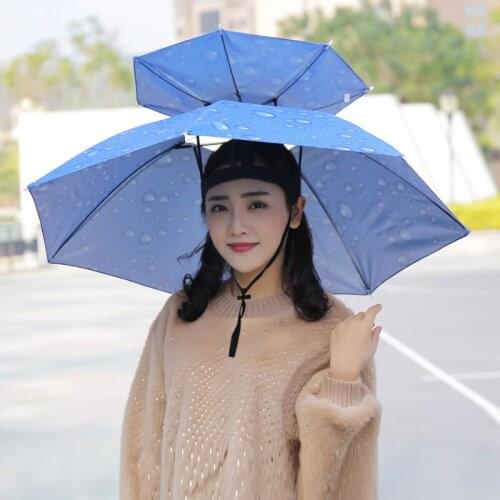 77cm double layer windproof headwear umbrella cap outdoor sunscreen UV fishing umbrella umbrella umbrella hat