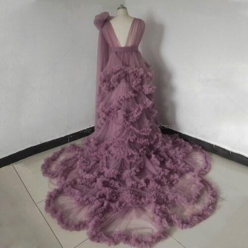Maternity Robe Ruffle Perspective Sheer Tulle Puffy Boudoir Bridal Dressing Gown Wedding Party Pregnancy Photoshoot Dress
