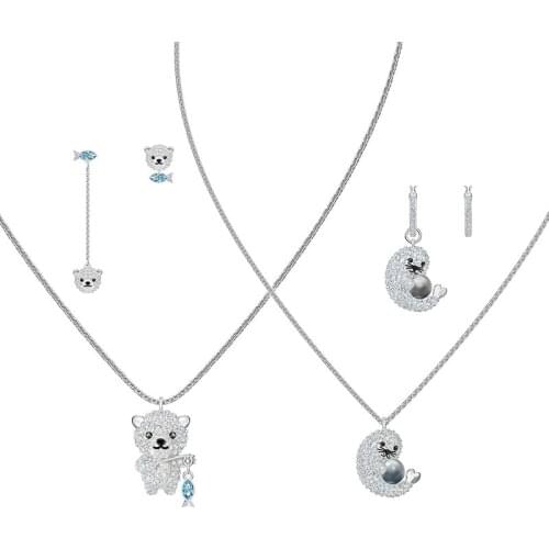 Delicate lovely Winter Fashion New Polar Set White Gold Cute Charming Seal.Polar Bear Pattern Crystal Give Lovers the Best Gift