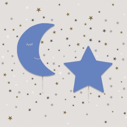 Set of 2- Baby Night Lamp Set Moon Lamp Star Light Wooden Wall Light Baby Shower Lamp Kids Bedside Decoration