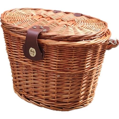 Bicycle Basket Mountain Wicker D-Shaped Bicycle Basket Portable Shopping Basket Mountain Bike Vegetable Bicycle Front Basket