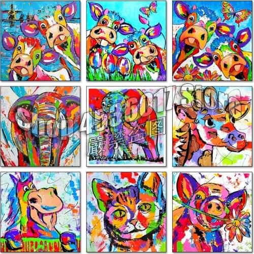 Colorful Poster 5d Diy Diamond Painting Cross Stitch Kits Diamond Mosaic Embroidery Cow elephant horse cat 3d Square Drill Gift