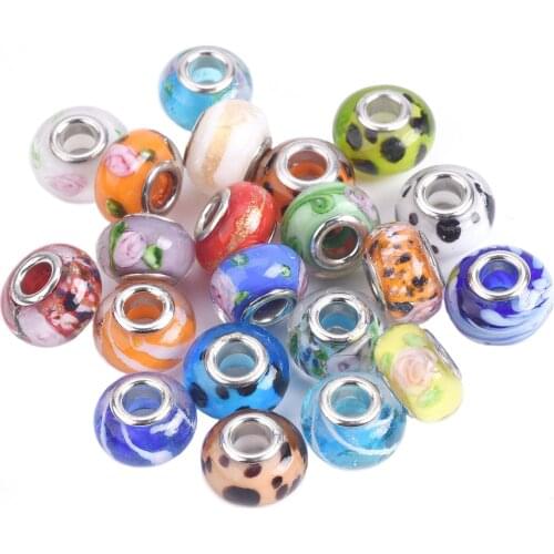 10pcs 15x9mm Round European Charms Murano Lampwork Glass Big Hole Beads for Jewelry Making Bracelet DIY 1#~43