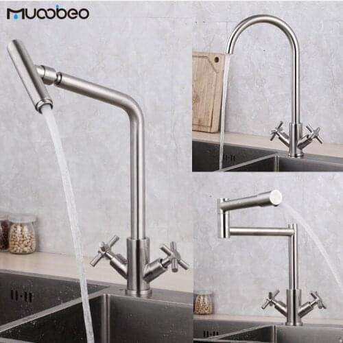 304 Stainless Steel Kitchen Faucet Brushed Nickel Vessel Sink Mixer 360 Degree Rotation Hot And Cold Water Mixer Tap