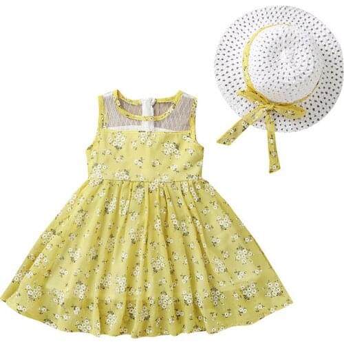 Girls Summer Sleeveless Princess Dress Brand Printed Flower Clothes 2T-6T Children Party Gown Baby Girls Chiffon Casual Dress