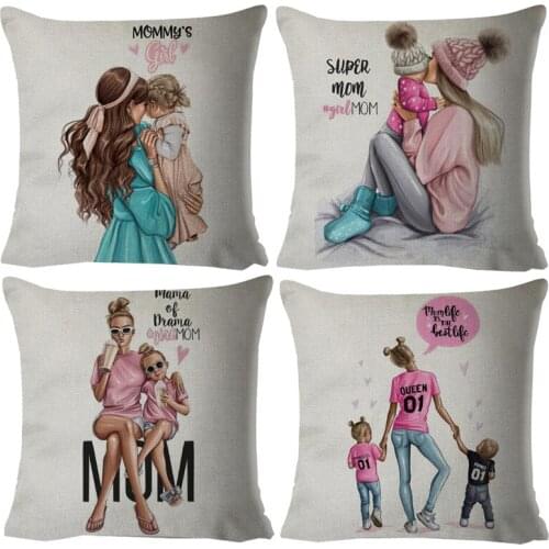Super Mom Linen Pillowcases Mother and Baby Pillow Case Home Car Decoration Super Dad Mama Cushion Cover 45*45cm