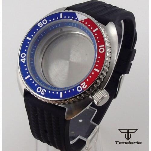 Tandorio Fit For NH35A/NH36A Brushed 45mm Watch Case Sapphire Glass 5ATM Waterproof Rubber Band Alloy Insert