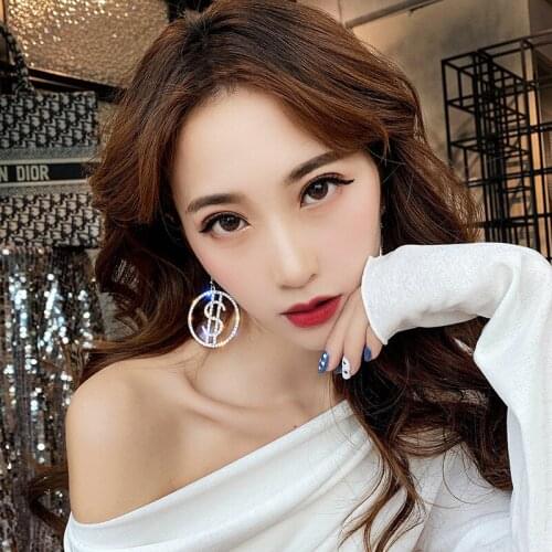 Fashionable Personality Dollar Icon Shape Hanging Exaggerated Woman Earrings To Prevent Allergy Quality Earrings