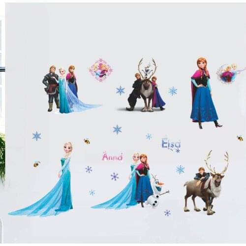 Cartoon Lovely Disney Wall Sticker Frozen Toys For Children Elsa Anna Waterproof Children Bedroom Decor Anime Movie Mural Decal