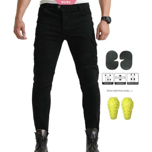 Mens Motorcycle Riding Pants Multi-pocketSDlim-fit Jeans Safety Protection Lining With Padding