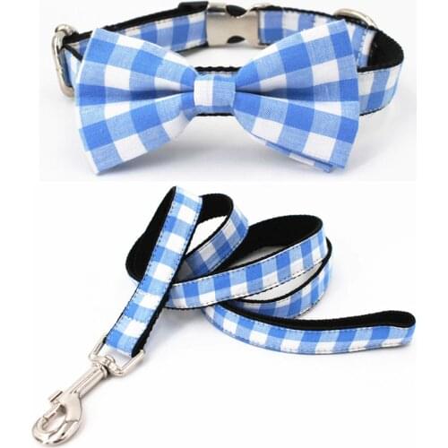 Blue dog collar set with bow tie handmade personal custom pet pupply dog &cat necklace XS-XL
