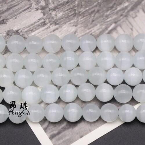 Natural Moon Stone Beads White Cat Eye Round Loose Beads 4-12mm Pick Size For Jewelry Making DIY Charm Bracelets Accessories