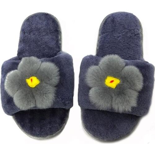 Real Fur Wool Winter Slippers For Women Fashionable Warm Slippers Women Flat Shoes Comfortable Black Pink Home Slippers