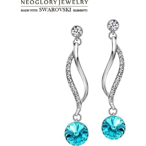 Neoglory Austria Rhinestone & Czech Rhinestone Dangle Long Earrings Colorful Fashion Elegant Round Stone Women Wholesale Gift