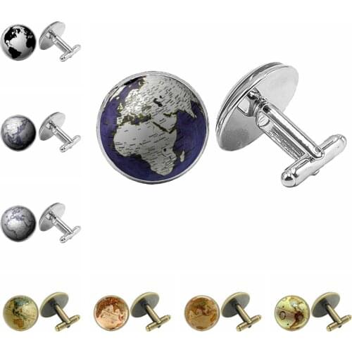 2020 New Globe Globe Base Map Badge / Bronze Cufflinks Gothic Glass Convex Mens Cufflinks Send Mens Gift Jewellery