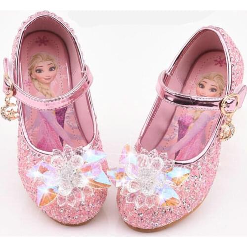New cartoon girl Leather shoes children high heel princess single shoes cartoon Elsa leather shoes school