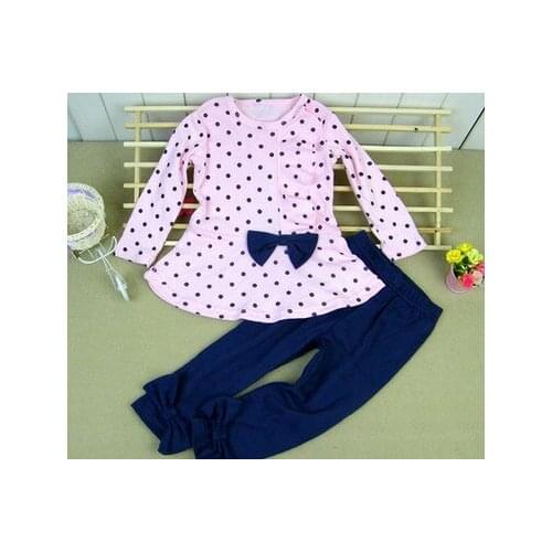 2020 autumn spring girls clothes sets children long-sleeve T-shirt+pants Korean Dot Bow tie New pattern kids Bottoming shirt