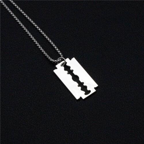 Hip hop punk Fashion Silver Color Stainless Steel Razor Blades Pendant Necklaces Men Jewelry Steel Male Shaver Shape Necklace