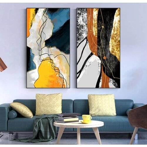 Golden Black Lines Poster Print Modern Abstract Yellow Blue Canvas Painting Nordic Red Fashion Wall Art Decor Picture Home Decor