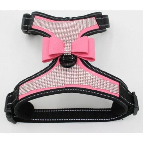 Dog Harness Pet Chest Strap Shiny Rhinestone Bow Design Leather Leash Rope Anti-Blasting Chest Belt for Puppy Cat Pet Supplies