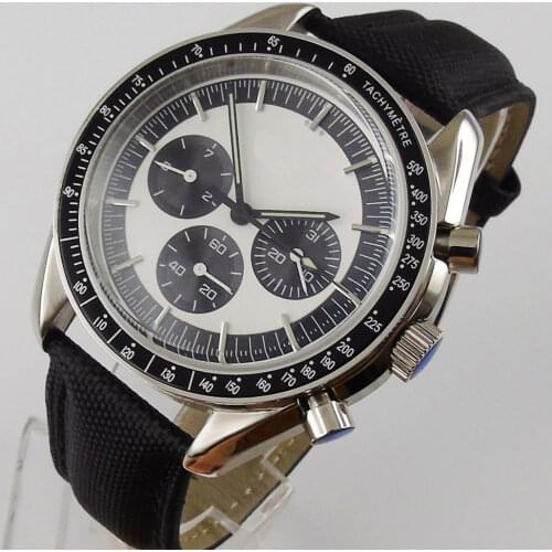 Simple Three-Eyed Mechanical Men Watch Date Week DG Movement Leather Strap Mineral Glass