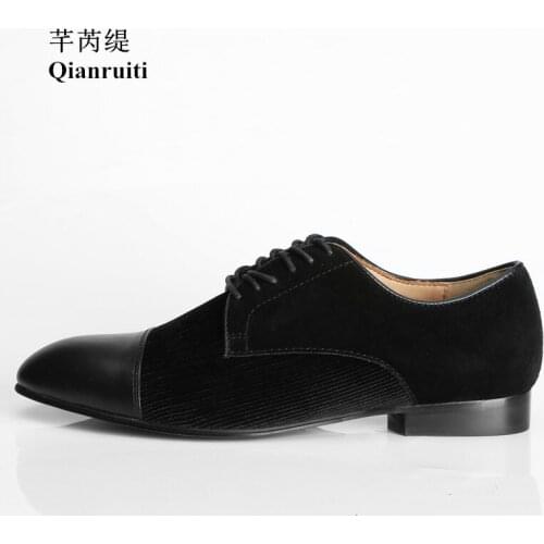 Qianruiti Mens Lace-up Loafers Leather Toe Corduroy Shoes Prom Wedding Shoes Casual Shoes for Men Plus Size EU39-46