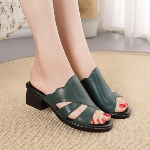 Logoneone Womens Slippers Sandals 2021 Summer 4.5cm Mid Heels Women Shoes Woman Slippers Summer Sandals Mothers Casual Shoes