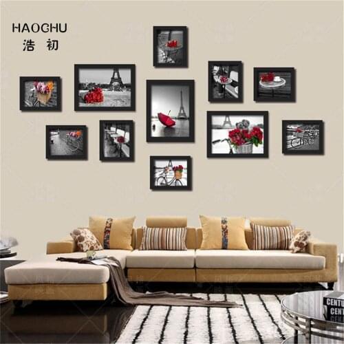 HAOCHU Modern Red Black and White Romantic Paris Landscape Flowers Canvas Wall Paintings Wall pictures Home School Bar Decor