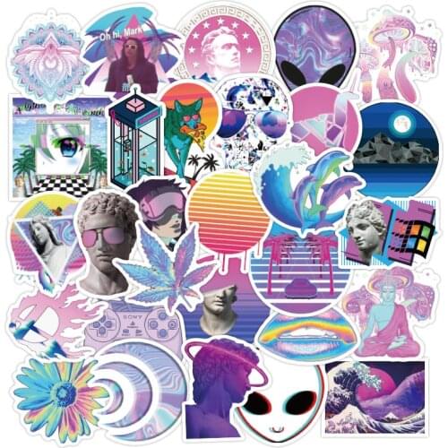 10/30/50Pcs Vaporwave Art INS Style Sticker For Laptop Skateboard Luggage Suitcase Refrigerator Notebook Cartoon Decal Stickers