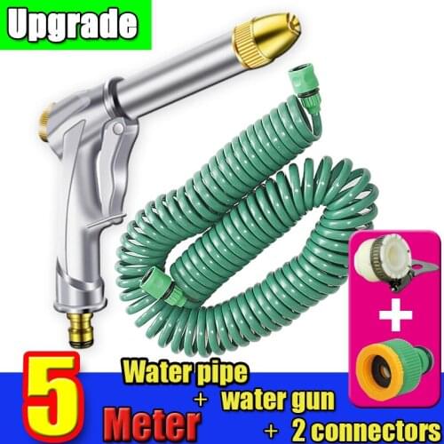 5 meters Car Spring telescopic hose garden watering flower wash balcony car metal wash gun