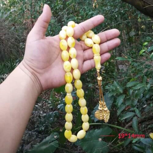 Turkish design Imitation ambers Big Tasbih 33 Beads yellow resin tesbih Metal tassels high quality Islam bracelets Muslim rosary