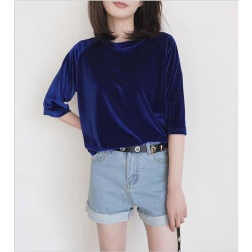 2020 Autumn T-shirts Women Velvet Tees Shirts half Sleeve O-neck Solid Cute Women Tops Streeetwear T-shirt Women Femme