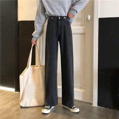 V-hanver Women Jeans Pants Leisure Loose High Waist Vintage wide leg jeans Women Jean Korean Style All-match Simple Full-length