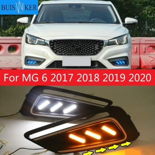 1Pair LED DRL Daytime Running Light for MorrisGarages MG6 MG 6 2017 2018 2019 2020 DC 12V with Yellow Turn Signal Lamp