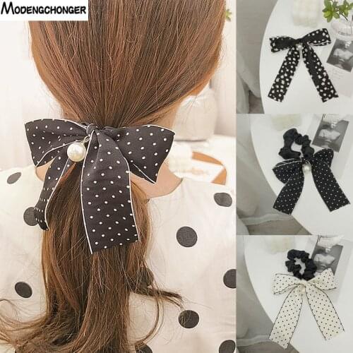 1PC Streamers Scrunchies Polka Dot Floral Print Elastic Bow Hair Rope For Women Girls Hair Ties Sweet Hair Accessories Headwear