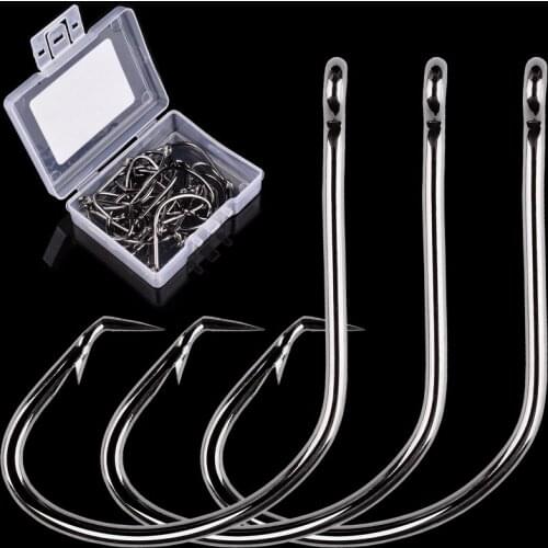 20pcs/box High Carbon Steel Circle Fishing Hooks Sharp Octopus FishHook Offset Hook with Black Nickel for Saltwater Fishing