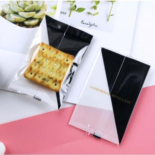 2018 New 100pcs Creative baking package black and white packaging bag biscuit bag