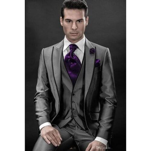 2020 Custom Made One Button slim fit Groom Wedding Suit for Men sliver man Suit Jacket+Pant+Vest Bridegroom terno masculino Suit