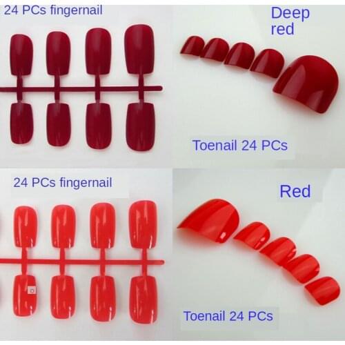 48pcs/Set Same Color Flase Nail Fingers and Toes Per 24pcs Acrylic Press On Full Cover False Nail Tips French False NailArt Tips