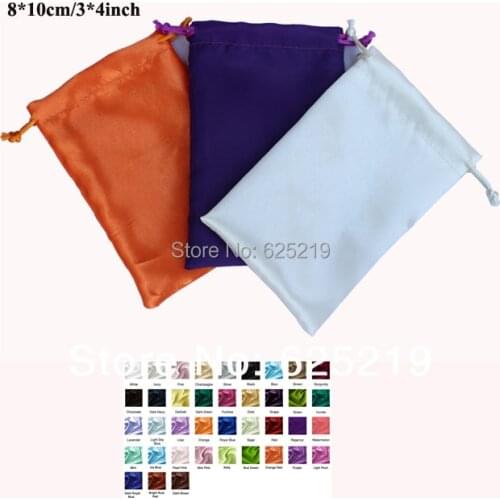 50pcs)White 8*10cm/3*4inch soft satin drawstring bag gift packaging wedding satin pouch customize size and logo
