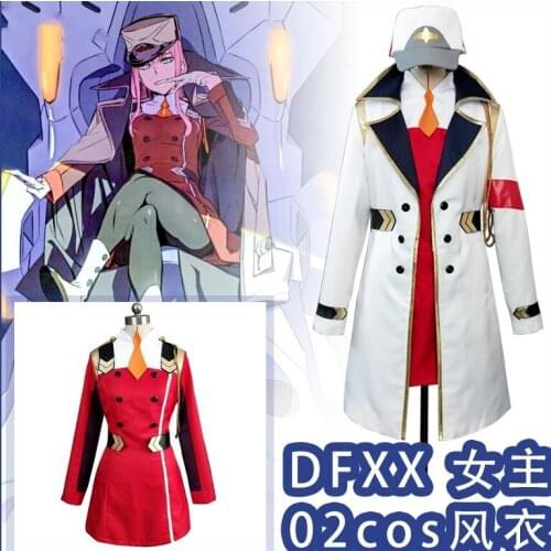 Anime DARLING In The Franxx Cosplay Costumes Zero Two Role Playing Costume Women Girls Halloween Full Sets Dresses Wig Hat Cloak